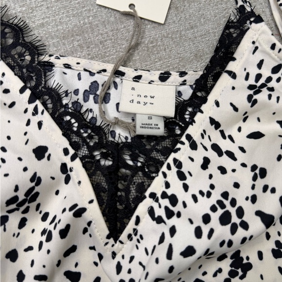 NWT A New Day Black and Cream Spotted Cami with Lace - Picture 2 of 3